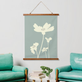 Botanischer Sommerkosmos Blume Silhouetten Wandteppich Mit Holzrahmen