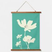 Botanischer Sommerkosmos Blume Silhouetten Wandteppich Mit Holzrahmen (Vorderseite)