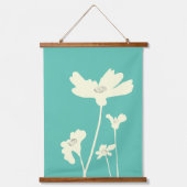 Botanischer Sommerkosmos Blume Silhouetten Wandteppich Mit Holzrahmen (Vorderseite)