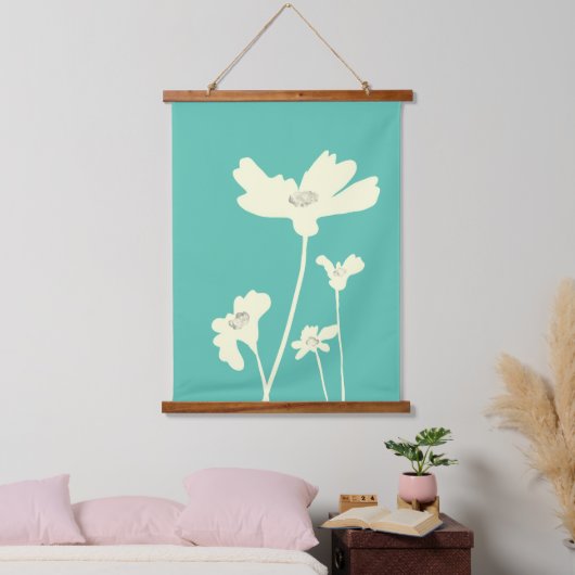 Botanischer Sommerkosmos Blume Silhouetten Wandteppich Mit Holzrahmen (Schlafzimmer)