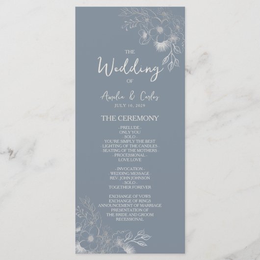 Botanischer Staubblauer Hochzeit Programm (Vorderseite)