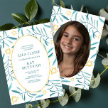 Botanischer Stern-Bar Bat Mitzvah-Foto Einladung<br><div class="desc">Perfekte Karte, um eine Fledermausmitzvah, Bar mitzvah oder andere jüdische Feier anzukündigen! Handgemachte Aquarellkunst für Sie auf der Vorderseite und Foto auf der Rückseite! Vollständig anpassbar! Klicken Sie auf "Personalisieren" oben, um den Text zu bearbeiten und Ihr eigenes Foto hinzuzufügen. Klicken Sie auf "Bearbeiten mit dem Design-Tool", um die Schriftart,...</div>