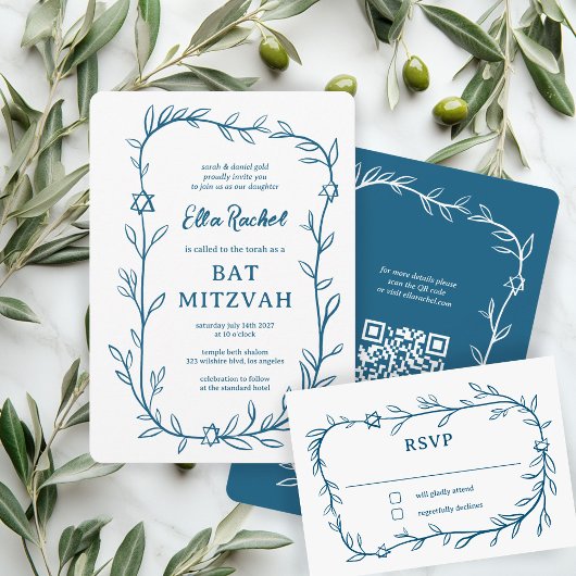 Botanischer Stern von David Bar Bat Mitzvah RSVP Karte