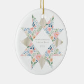 Botanischer Streifen-Quilt-Blockstern Keramik Ornament (Rechts)