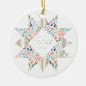 Botanischer Streifen-Quilt-Blockstern Keramik Ornament (Vorne)