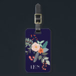 Botanischer Tag für Monogramm Gepäckanhänger<br><div class="desc">Ein buntes Spray von botanischen grafischen Blume schmückt dieses Gepäckanhänger und kann mit drei Monogramm-Initialen und Ihren Kontaktinformationen auf der Rückseite personalisiert werden. Der Hintergrund ist ein reichhaltiges Marineblau.</div>