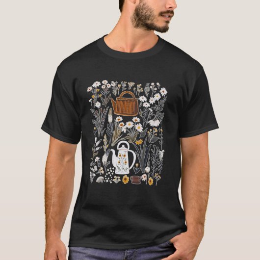 Botanischer Teegarten Rustikales Blumendesign T-Shirt (Vorderseite)