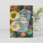 Botanischer Teppich | Farbige Blumengestaltung Einladung (Stehend Vorderseite)