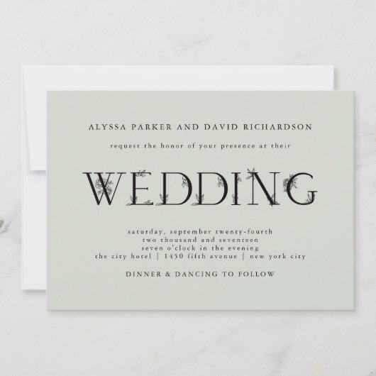 Botanischer Text| Sage Green Wedding Einladung (Vorderseite)