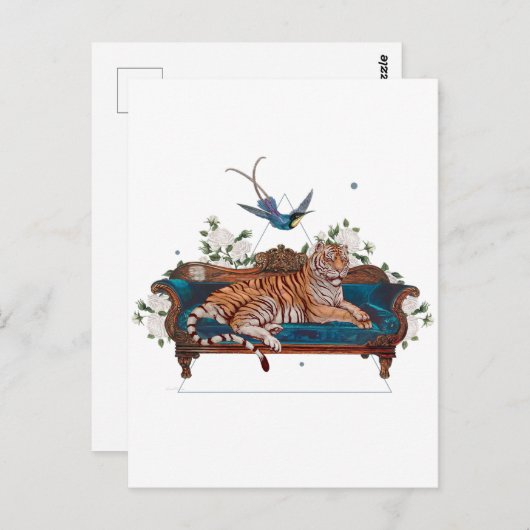 Botanischer Tiger auf Loungestuhl Postkarte (Vorne/Hinten)