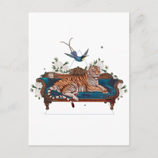 Botanischer Tiger auf Loungestuhl Postkarte (Vorderseite)