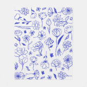 Botanischer Tinte für Abstrakte Blumen, blau und w Fleecedecke (Vorderseite)