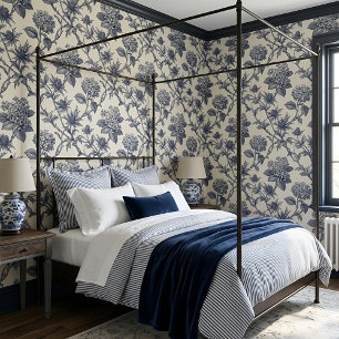 Botanischer Toile-Druck Hortensie und Stranddist Tapete