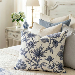Botanischer Toile-Stoff Hortensie & Stranddistel Dekokissen