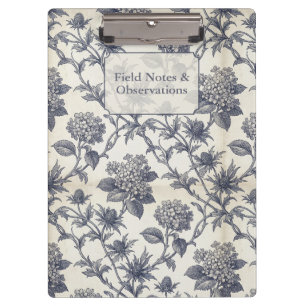 Botanischer Toile-Stoff   Hortensie & Stranddistel Klemmbrett