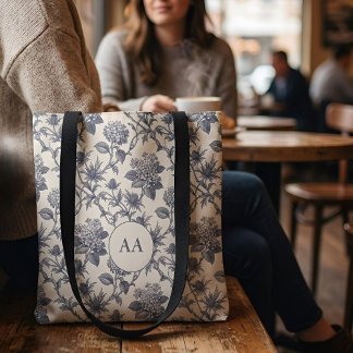 Botanischer Toile-Stoff | Hortensie & Stranddistel Tasche