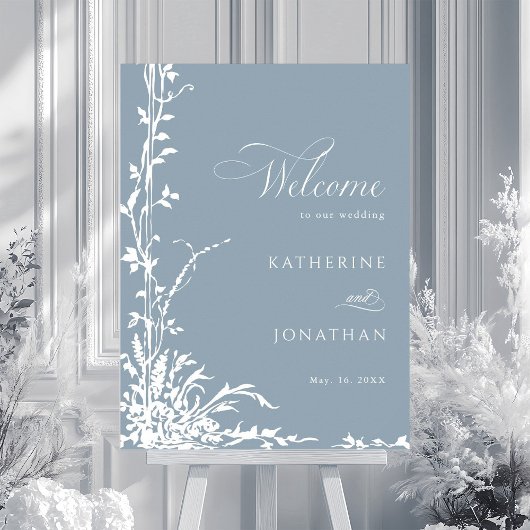 Botanischer Torbogen-Garten Dusty Blue Hochzeitsem Poster