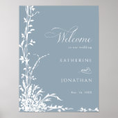 Botanischer Torbogen-Garten Dusty Blue Hochzeitsem Poster (Vorne)