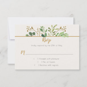 Botanischer Traum Grün Gold Knospen RSVP Karte