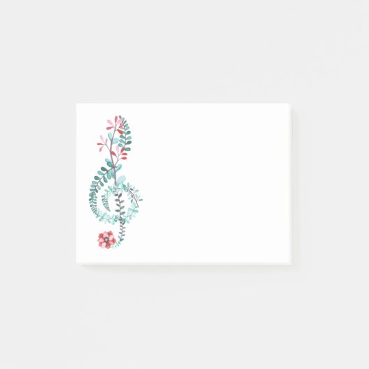 Botanischer Treble Clef Musikergeschenk Lover Post-it Klebezettel (Vorderseite)