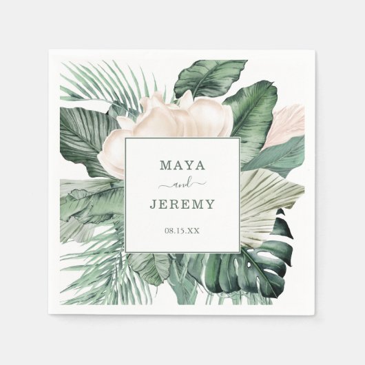 Botanischer tropischer Strand mit Flora und Fauna  Serviette (Vorderseite)