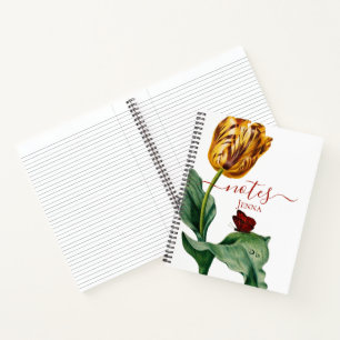 Botanischer Tulip auf weißem Notebook Notizblock