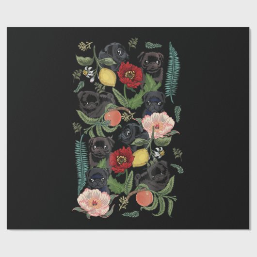 botanischer und schwarzer Mops t- by huebucket Geschenkpapier (Flach)