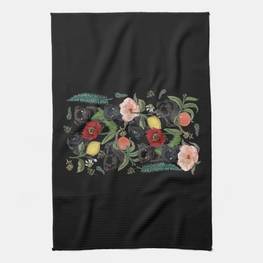 botanischer und schwarzer Mops t- per huebucket Geschirrtuch (Vertikal)