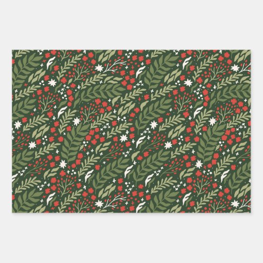 Botanischer Urlaub und Weihnachtsbaum Geschenkpapier Set (Vorderseite)