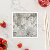 Botanischer Vintag Butterfly Script Schwarz-Weiß Serviette (Beispiel)