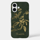 Botanischer Vintager dunkelgrüner Goldname Case-Mate iPhone Hülle (Rückseite)