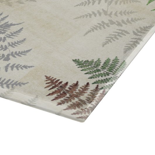 Botanischer Vintager Farn verlässt Schneidebrett (Ecke)