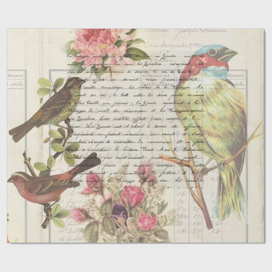 Botanischer Vintager Vogel-Decoupage Geschenkpapier (Flach)