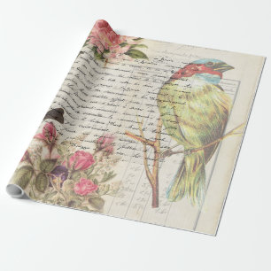 Botanischer Vintager Vogel-Decoupage Geschenkpapier