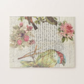 Botanischer Vintager Vogel-Decoupage Puzzle (Horizontal)