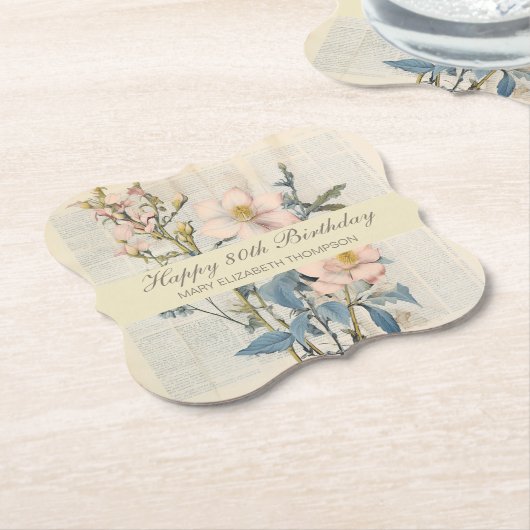 Botanischer Vintaqe Wildblume 80. Geburtstag Untersetzer (angewinkelt)