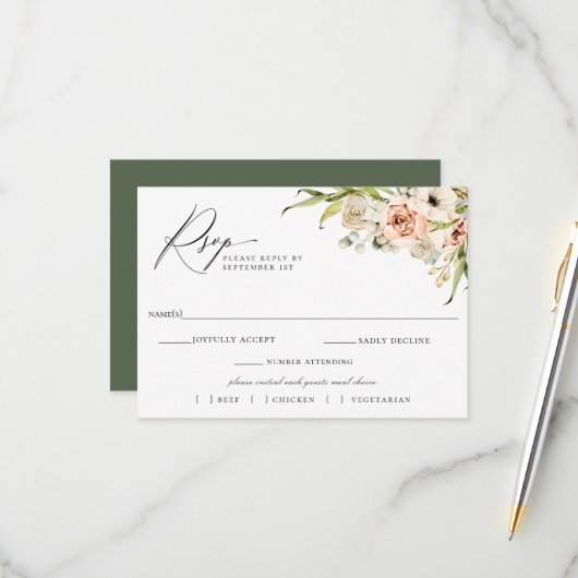 Botanischer Wald Blumen Hochzeit RSVP Mahlzeit Wah Karte (Vorderseite/Rückseite Beispiel)