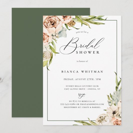 Botanischer Wald Blumendusche Einladung (Vorne/Hinten)