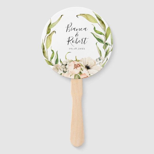 Botanischer Wald Blumenkranz Hochzeitshandfan Fächer (Vorderseite)