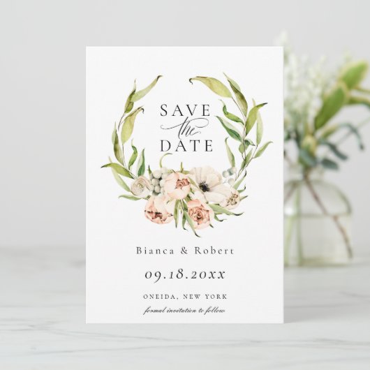 Botanischer Wald Blumenreath Save the Date Ankündigung (Stehend Vorderseite)