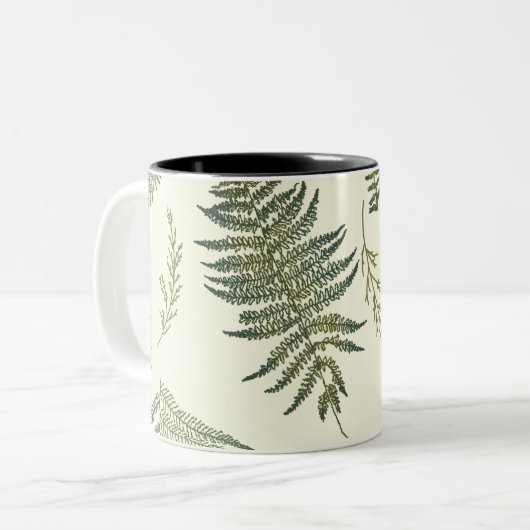 Botanischer Wald Ferns 1.1 Gelbe Creme BG Zweifarbige Tasse (Vorderseite Links)