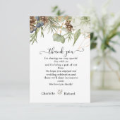 Botanischer Wald mit Pinecones Hochzeit Dankeskarte (Stehend Vorderseite)