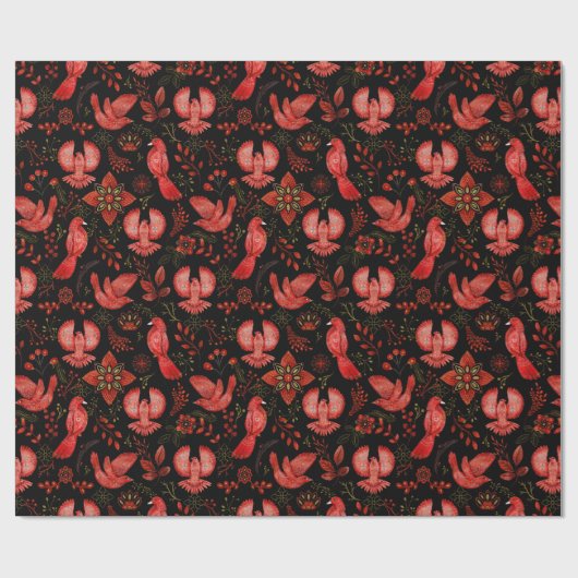 Botanischer Wald - Roter Kardinal Weihnachten Geschenkpapier (Flach)