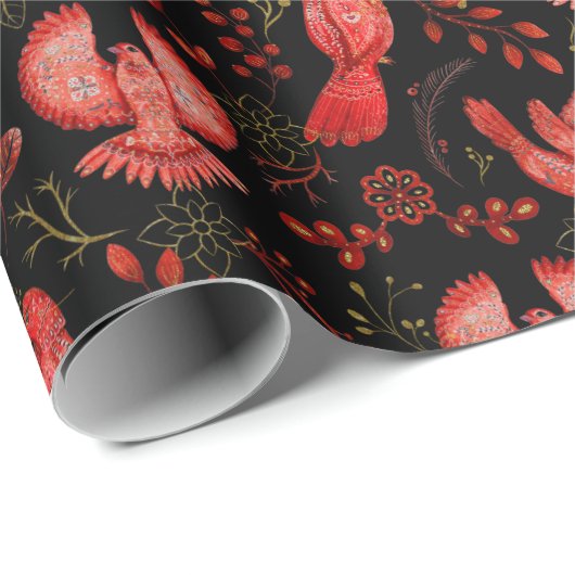 Botanischer Wald - Roter Kardinal Weihnachten Geschenkpapier (Rolleneckpunkt)