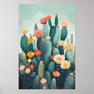 Botanischer Wanddekor - Vintage blühender Kaktus Poster