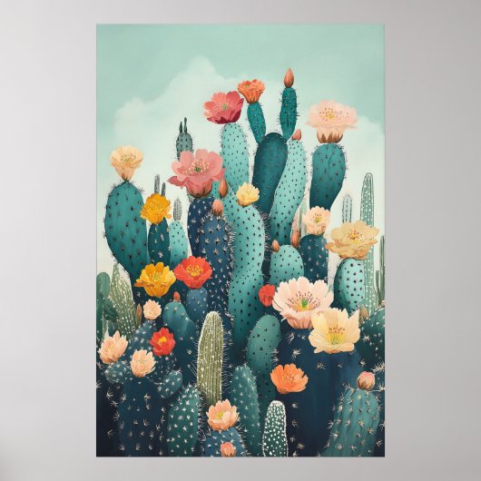 Botanischer Wanddekor - Vintage blühender Kaktus Poster (Vorne)
