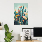 Botanischer Wanddekor - Vintage blühender Kaktus Poster (Heimbüro)