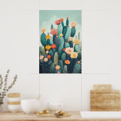 Botanischer Wanddekor - Vintage blühender Kaktus Poster (Küche)