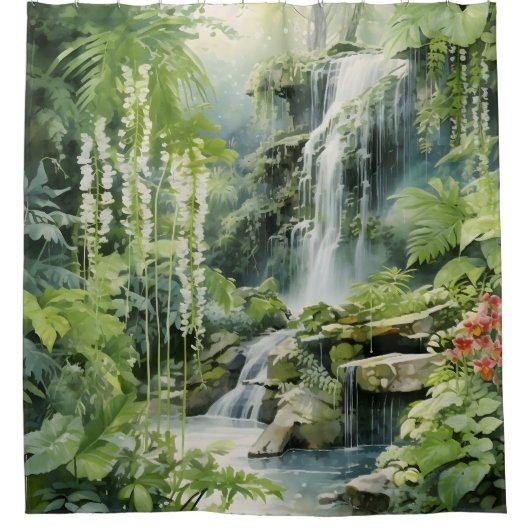 Botanischer Wasserfall Oase Duschvorhang (Vorderseite)
