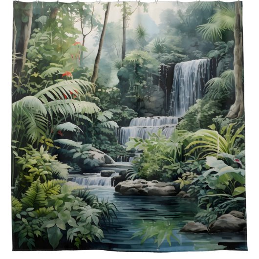Botanischer Wasserfall Oase Duschvorhang (Vorderseite)